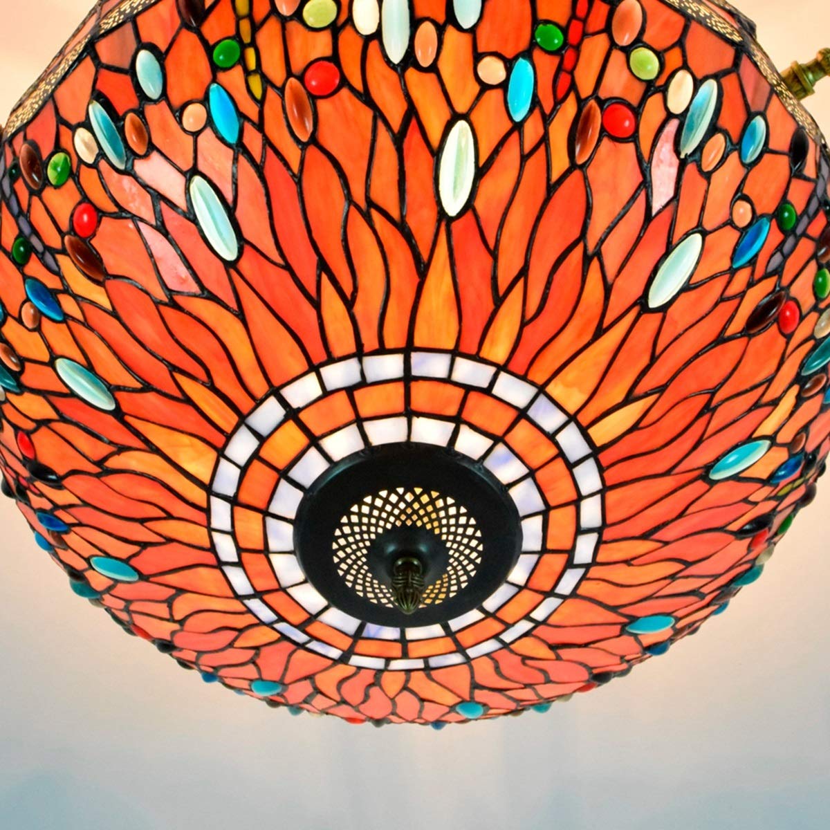 Lampa sufitowa w stylu Tiffany 55 cm dragonfly witraż duży salon lampa sufitowa restauracja bar sypialnia sztuka retro pół sufitowe światło czerwony dolny dragonfly świąteczne światło