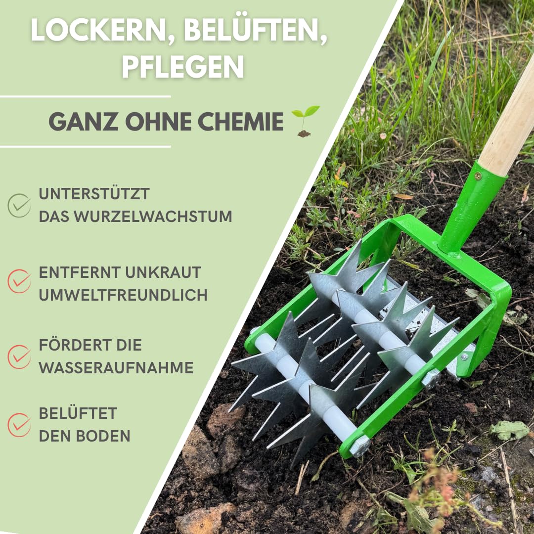 Kultivator Sternfräse mit 7 Sternen, Krümler, Bodenkrümler, Rollhacke mit Jätemesser 2-Reihe, Gartengerät EU-Produktion TMX