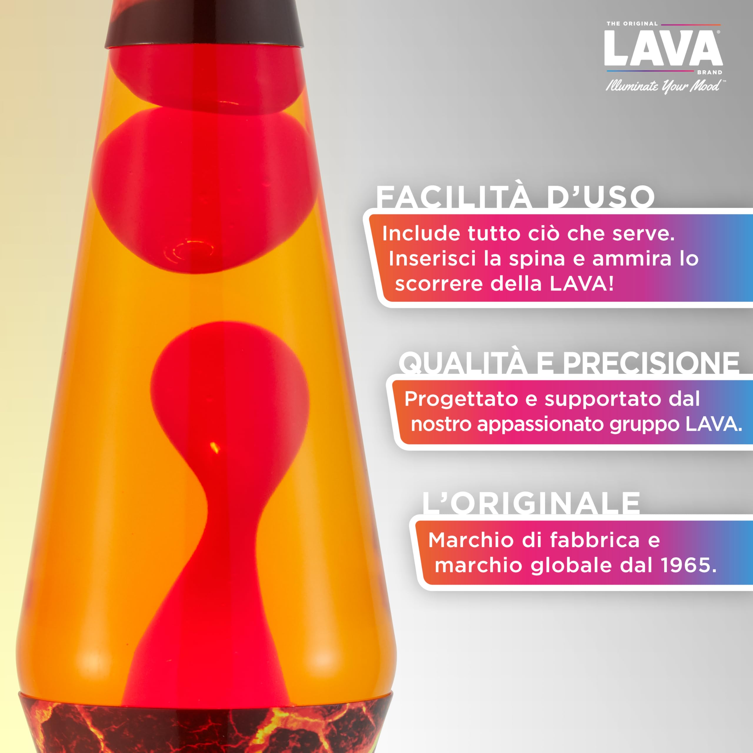 LAVA® - Lampada Lava 2078 Volcanic Crags, cera rossa, liquido arancione, base e cappuccio decorativi, lampada a movimento liquido a marchio LAVA® originale da da 14,5 pollici