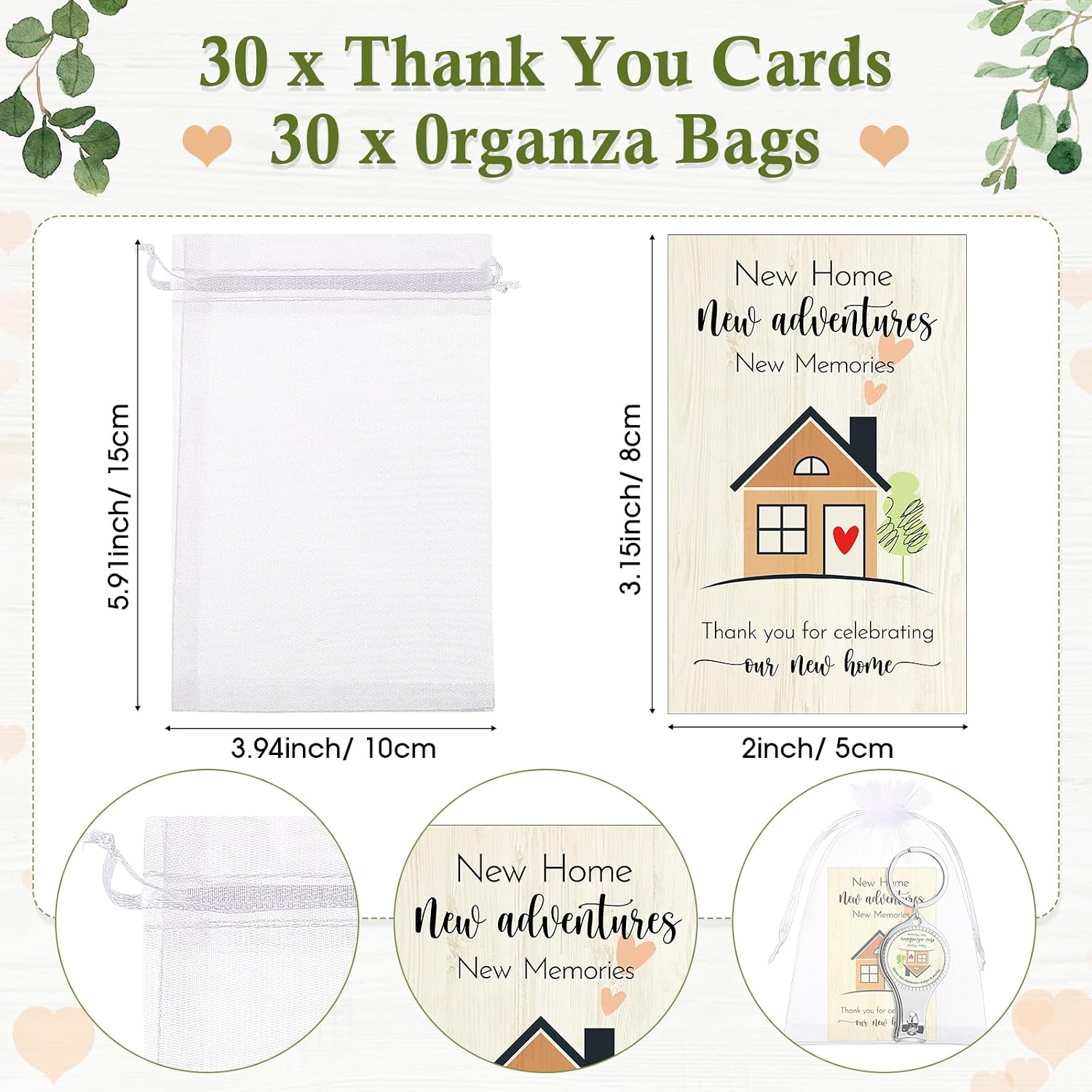 Lasnten 30 Sets Housewarming Party Favors Decorations for Guests Home Nail Clippers Keychain Bottle Opener with Thank You Cards Organza Bags House Warming Return Gifts New Home Guests Souvenirs Party