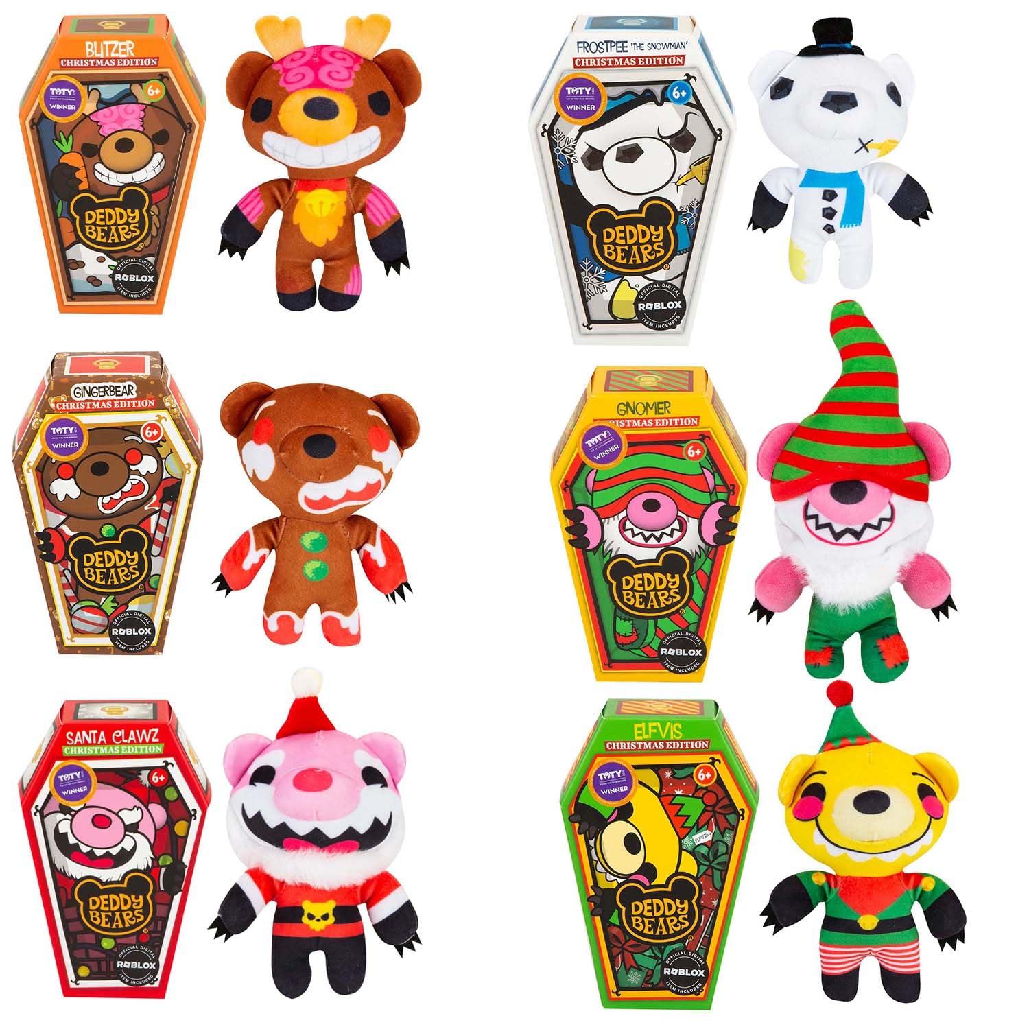 Deddy Bears Soft Toy Xmas Series 2 Complete Collection Pack Of 6 Coffin Box, Plush Idea Spooky Collectable - 15cm X 8cm X 6