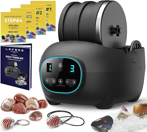 Kit de vaso de roca para adultos y niños, pulidor de rocas profesional con barril de goma a prueba de fugas de 3 libras, incluye rocas ásperas de 1