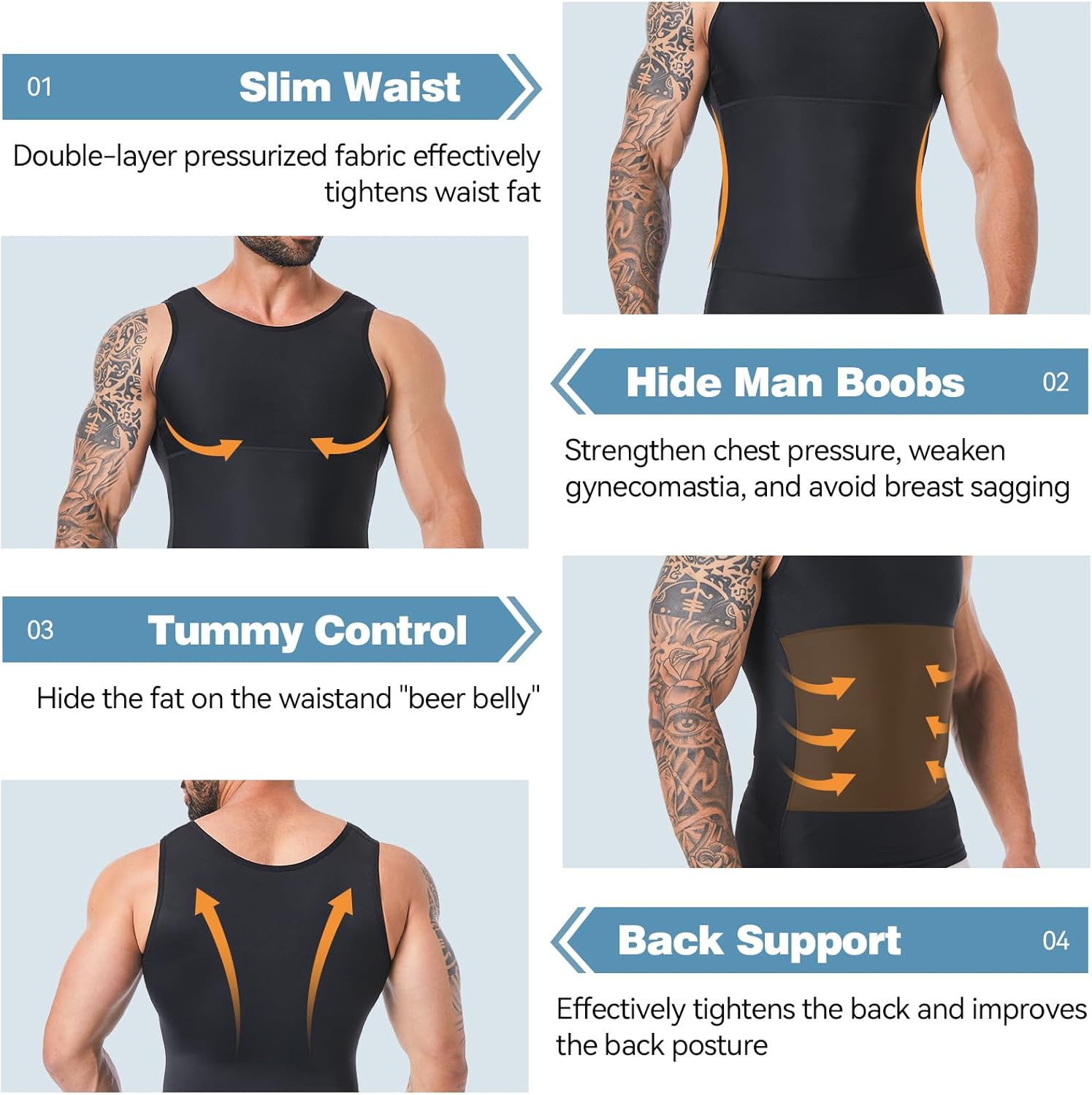 Mens Body Shaper, Compression Shapewear Vest Slimming Undershirt Tank Top, Tummy Control Chest, Hide Gynecomastia - Image 2