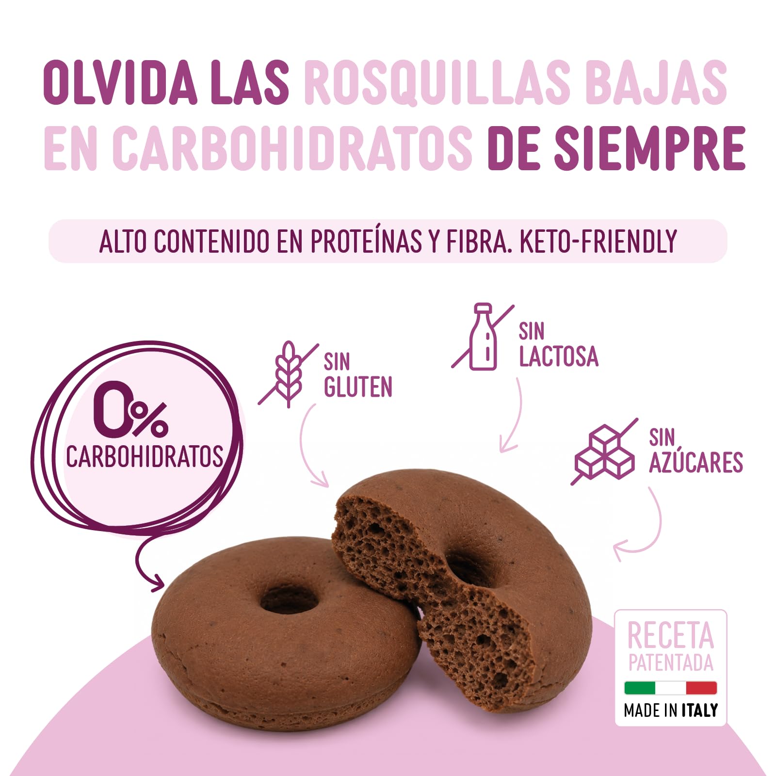 Nuvola Zero – Ciambella Zero, Snack sin Azúcar, Sin Gluten, Sin Lactosa, Sin Carbohidratos, Sabor a Cacao, Paquete de 15 Piezas, Made In Italy.