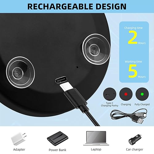 Miniatura 4 de Espejo de aumento iluminado 5X, espejo de aumento con luz 5X, espejo de aumento recargable 5X con luz, espejo de bolsillo de mano compacto regulable