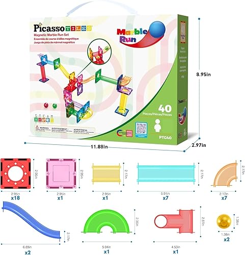 Miniatura 20 de PicassoTiles Paquete de expansión magnético de mármol para bloques de construcción de azulejos magnéticos, kit de juguetes de construcción