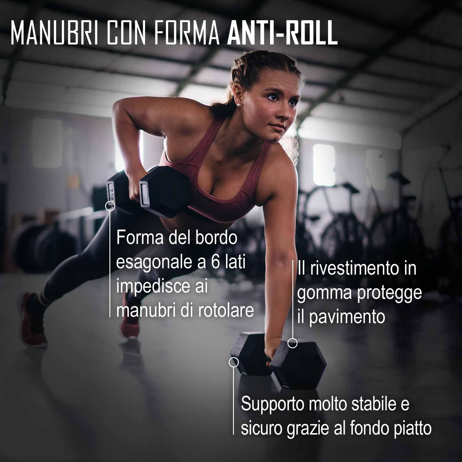Strength Shop Manubri Palestra Anti-Roll (1-70kg), Pesi Palestra in Acciaio Temprato con Rivestimento in Gomma Resistente, Impugnatura Ergonomica, Dumbbells per Allenamento Completo del Corpo