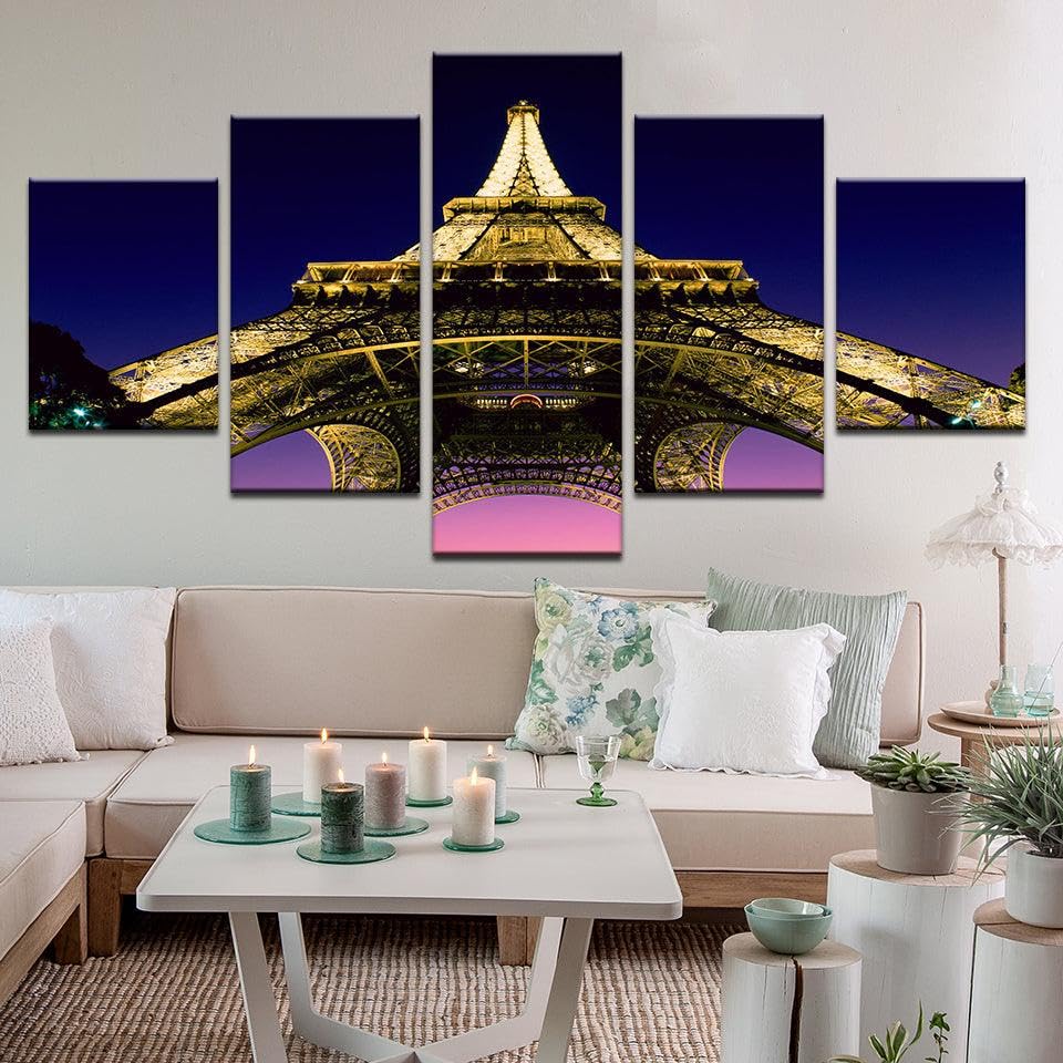 Tableau Tour Eiffel Paris en 5 pièces pour décoration murale moderne de salon