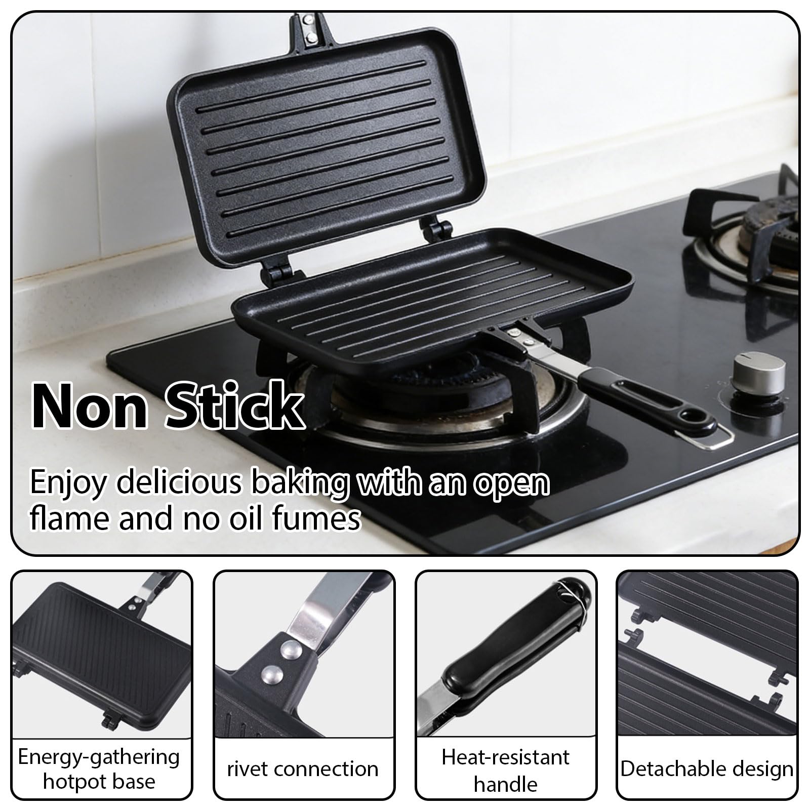 Padella per sandwichmaker, tostapane in alluminio e tostapane pieghevole, per esterni, barbecue e cucina da campeggio, versatile tostapane pieghevole per panini