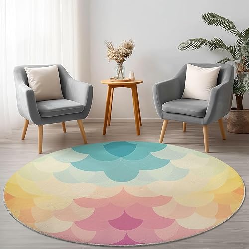 Miniatura 4 de Alfombras redondas de 7 pies para sala de estar, 7 x 7 pies, lavables, retro, degradado, patrón artístico, alfombra suave, alfombra antideslizante