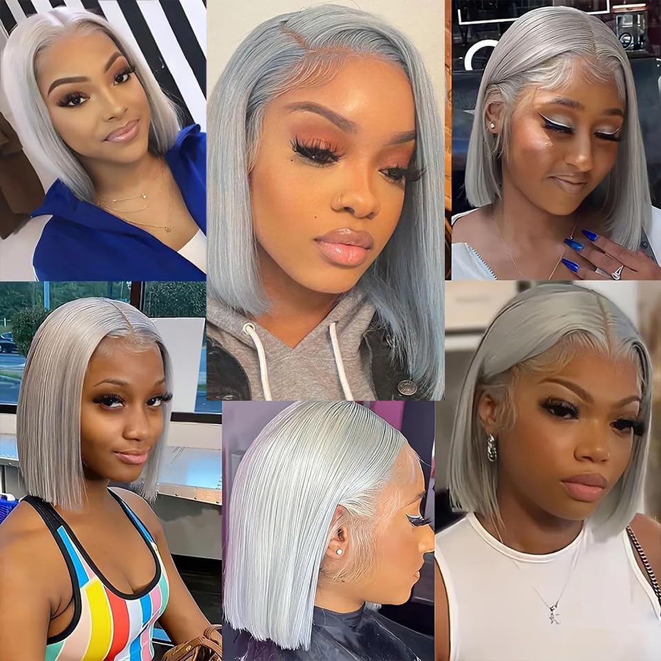 Wowfactor blonde grey blue root humanblend bob wig Amazon.com : Smartinnov Grey HD Lace Bob wig Straight Human  main image 2