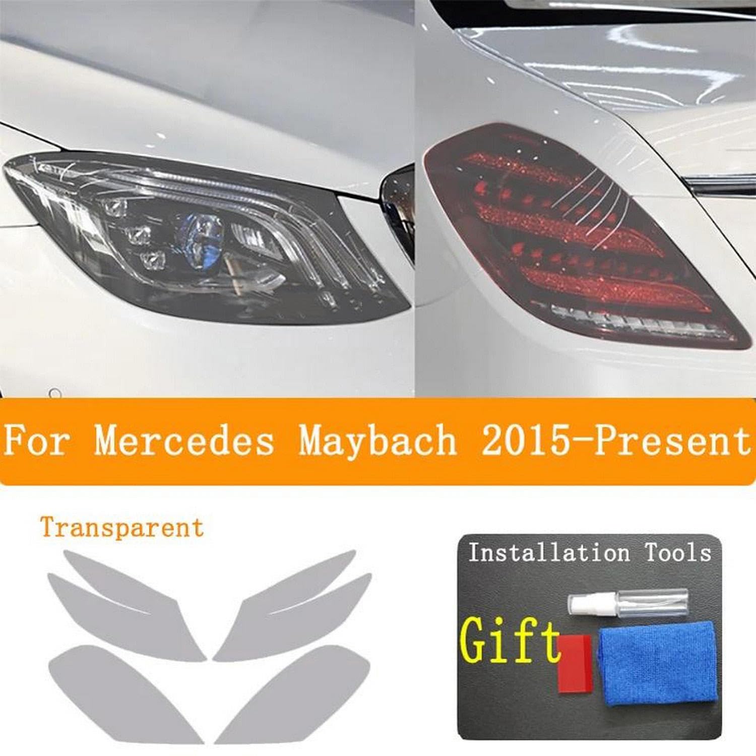 Reflektor samochodowy tylne światło folia ochronna reflektor winyl renowacja przezroczysta czarna naklejka, do Mercedes Maybach 2015-Present