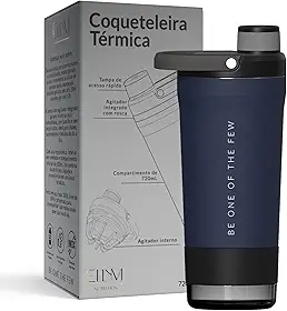 Coqueteleira Térmica ELLYM NUTRITION 600ml Com Compartimento Whey Inox Academia Profissional Shaker (Azul Marinho)