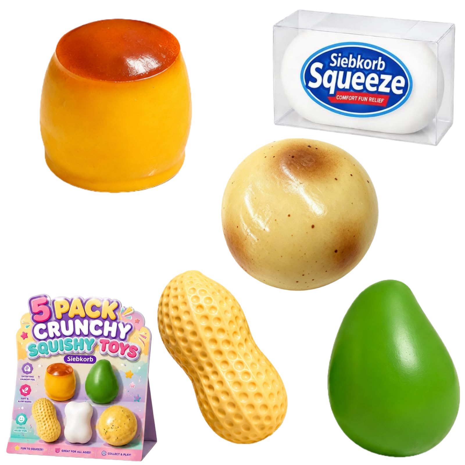 Babuman 5PCS Crunchy Mango Peanut Potato Soap Pudding Squishy Set, Slow Rising Realistic Amsr Stress Ball, Textured Sensory Ball for Anxiety Management Party Favors