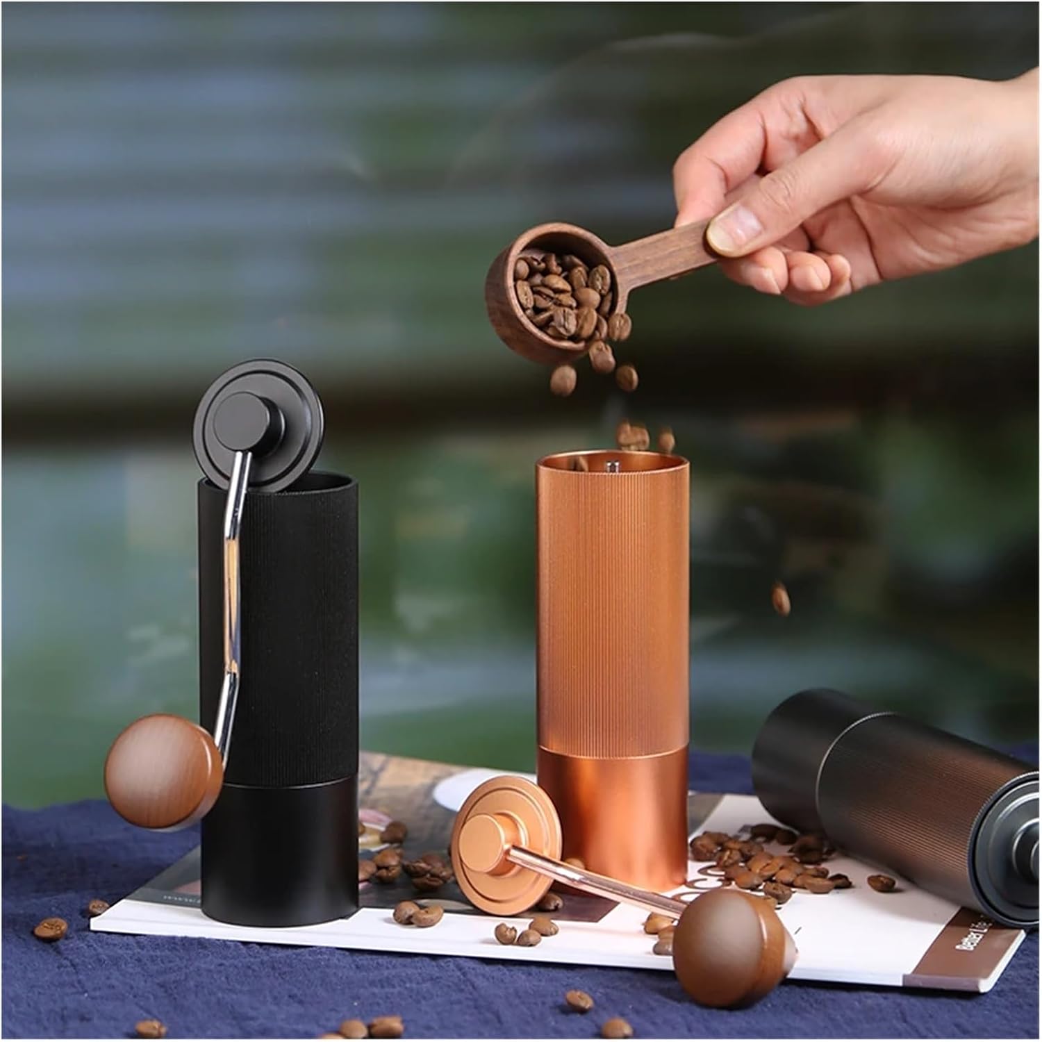 Household Portable Burr Manual Coffee Bean Grinder(Silver)