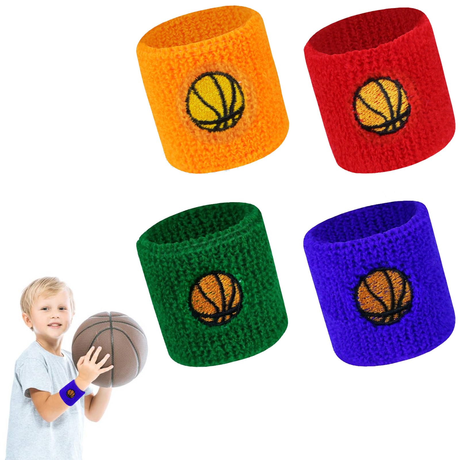4 Bandeaux De Poignet Sport Enfant - Absorbants Transpiration - Football, Basket
