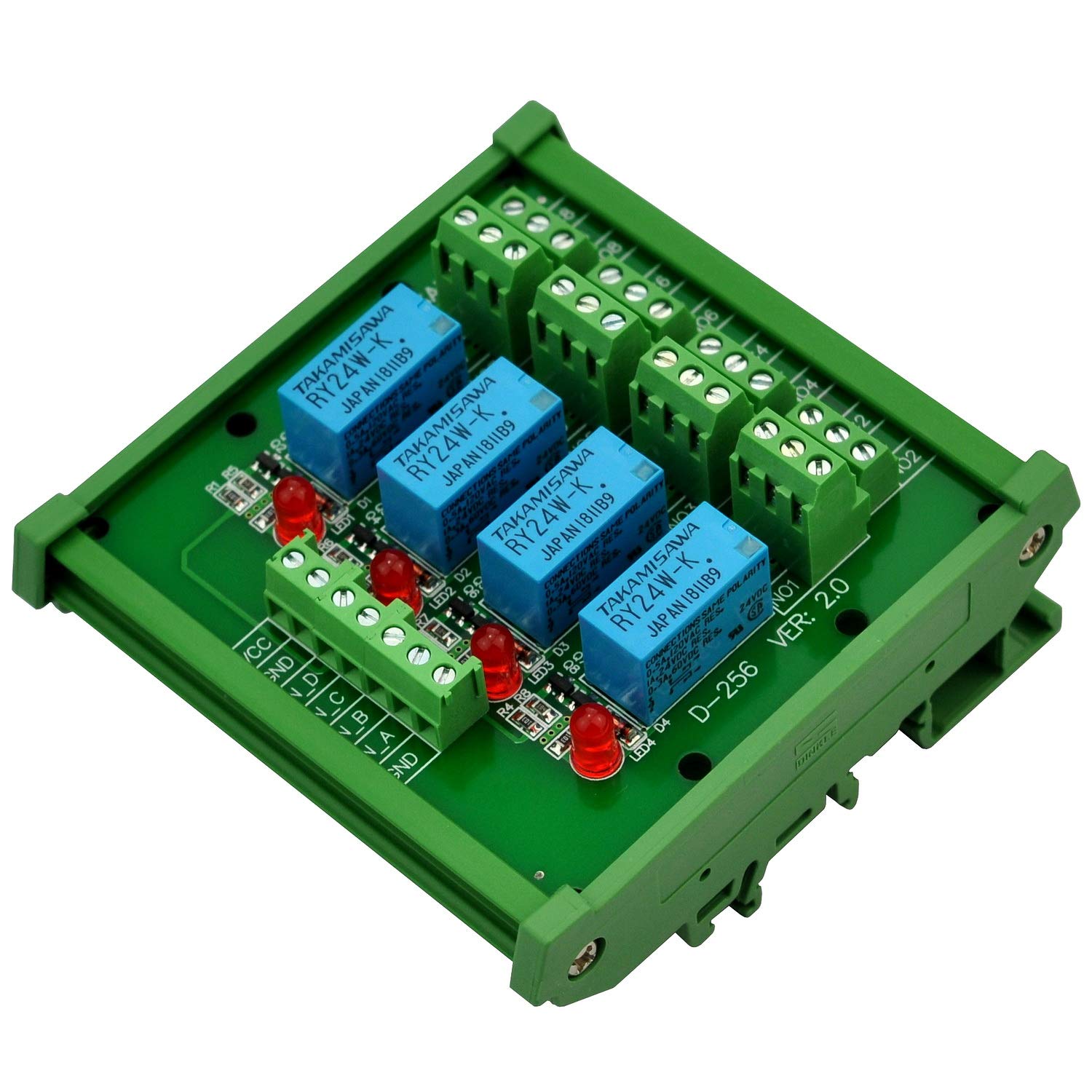 Módulo de interfaz de relé de 4 canales DPDT ELECTRONICS-SALON en carril DIN con bobina de DC24V