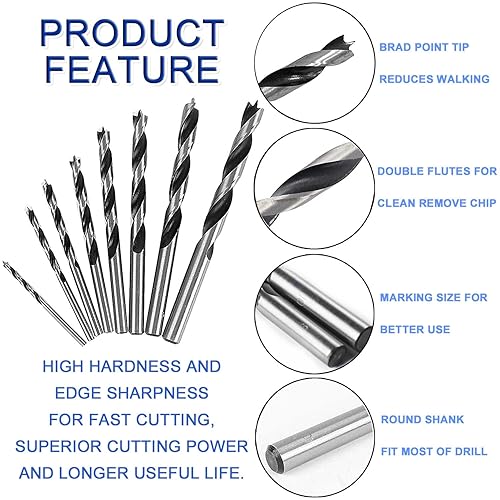 Miniatura 4 de JONMON Brad Point - 8 brocas métricas de madera con espiral de punta espolona de 0.194 a 0.394 pulgadas con estuche duradero, herramienta de trabajo