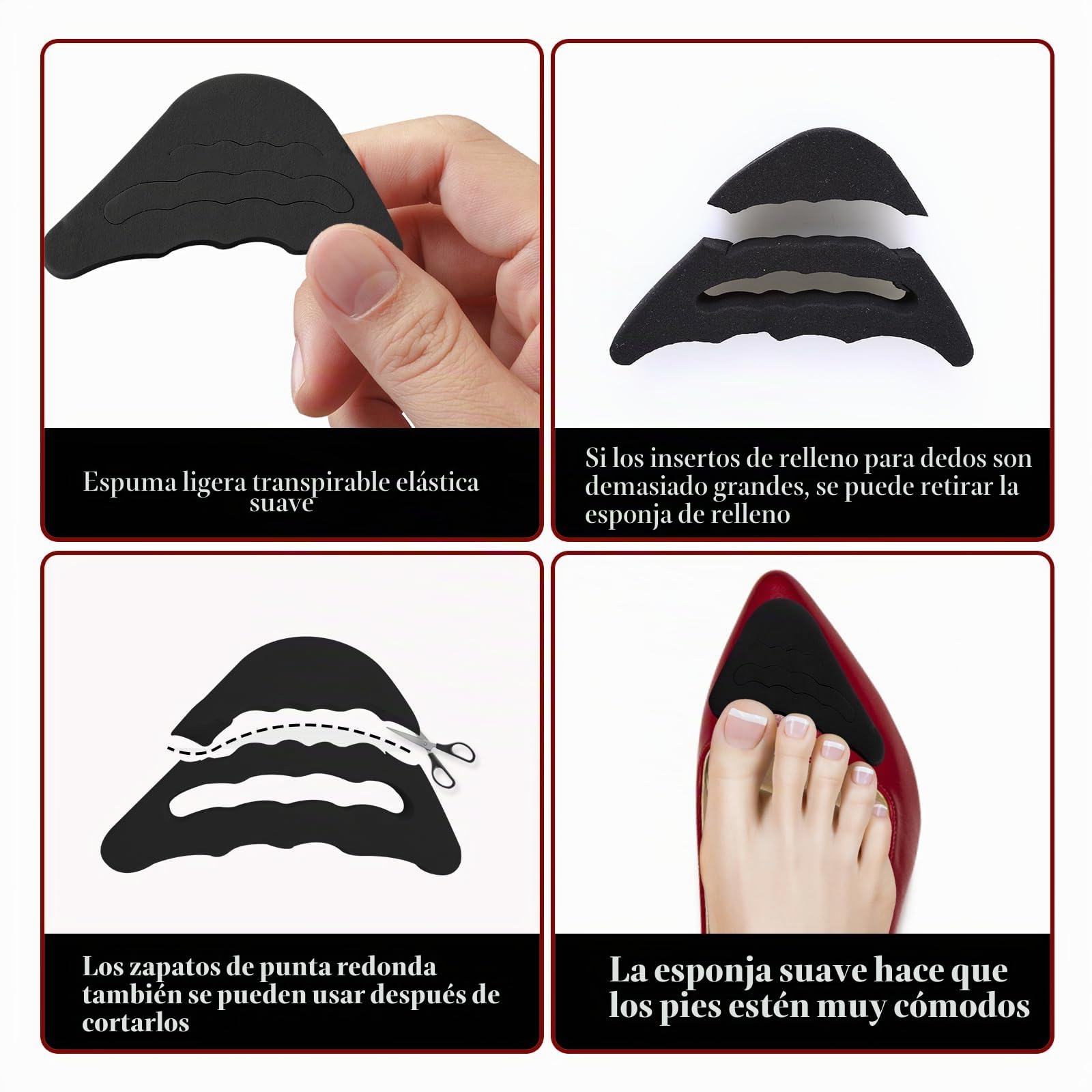 Sibba 8 pares de taloneras antideslizamiento, juego de almohadillas para talones para zapatos demasiado grandes, protector de talón para zapatos de mujer, relleno de zapatos, protector de dedos, tapón