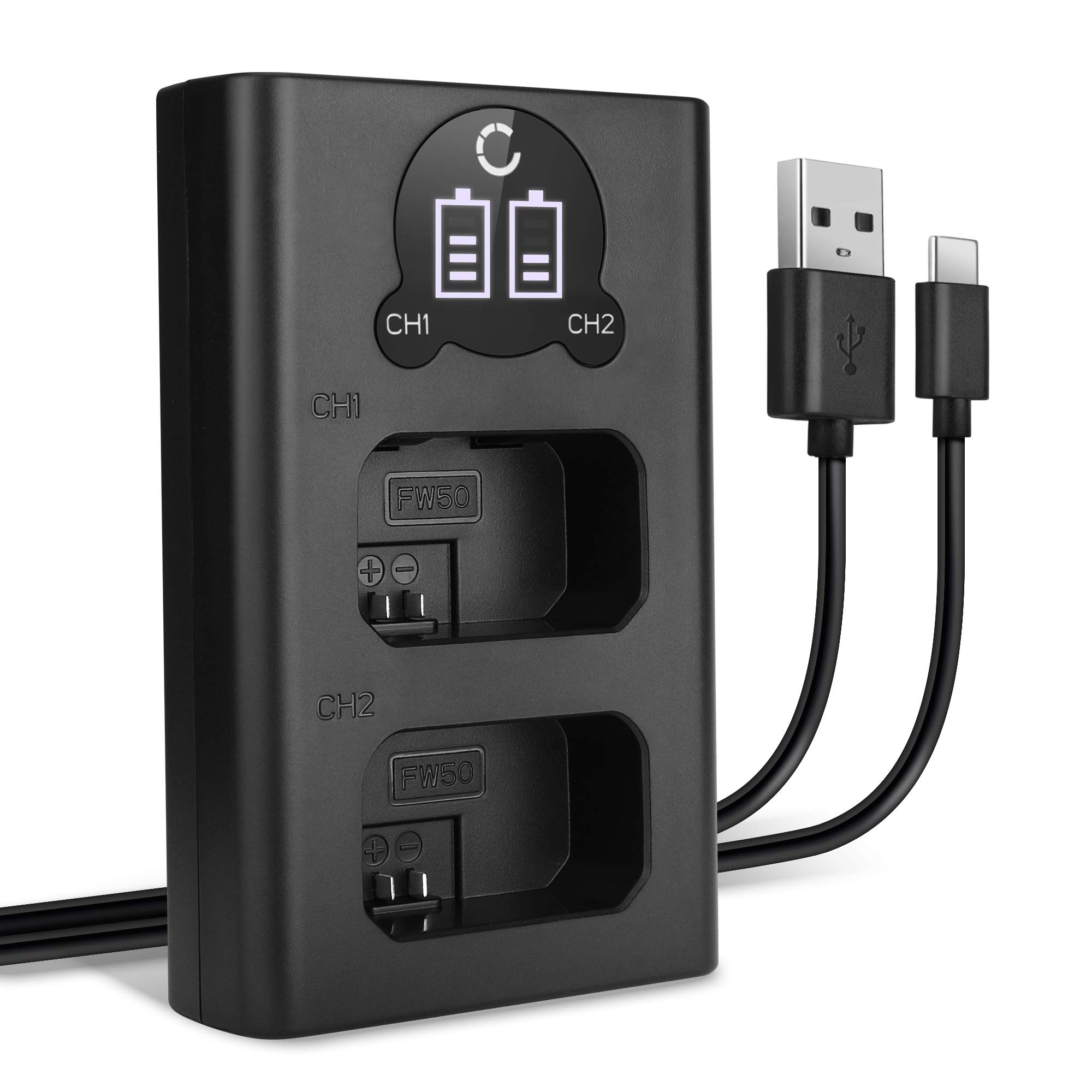 Llano NP-FW50 - Set Di 2 Batterie 1100 MAh E Caricabatterie Dual USB