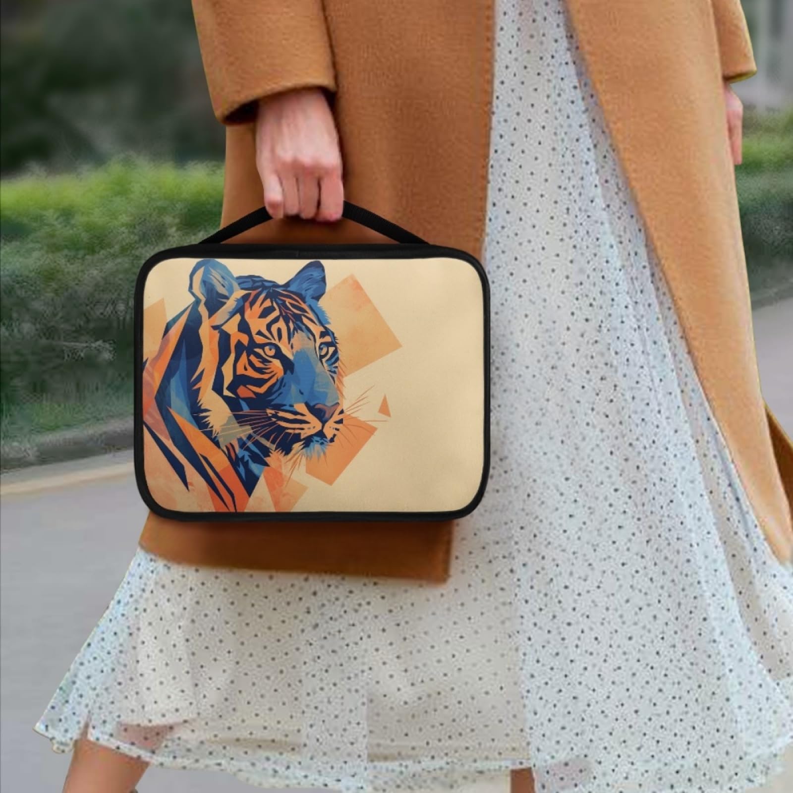 Custodia Libro Tigre Blu Arancione Copertura Bibbia con Manico Cerniera Tela in Poliestere per Uomo Donna Porta Libro Grandi Capacità Custodia per Libri 27.5x22.5x5.5 cm