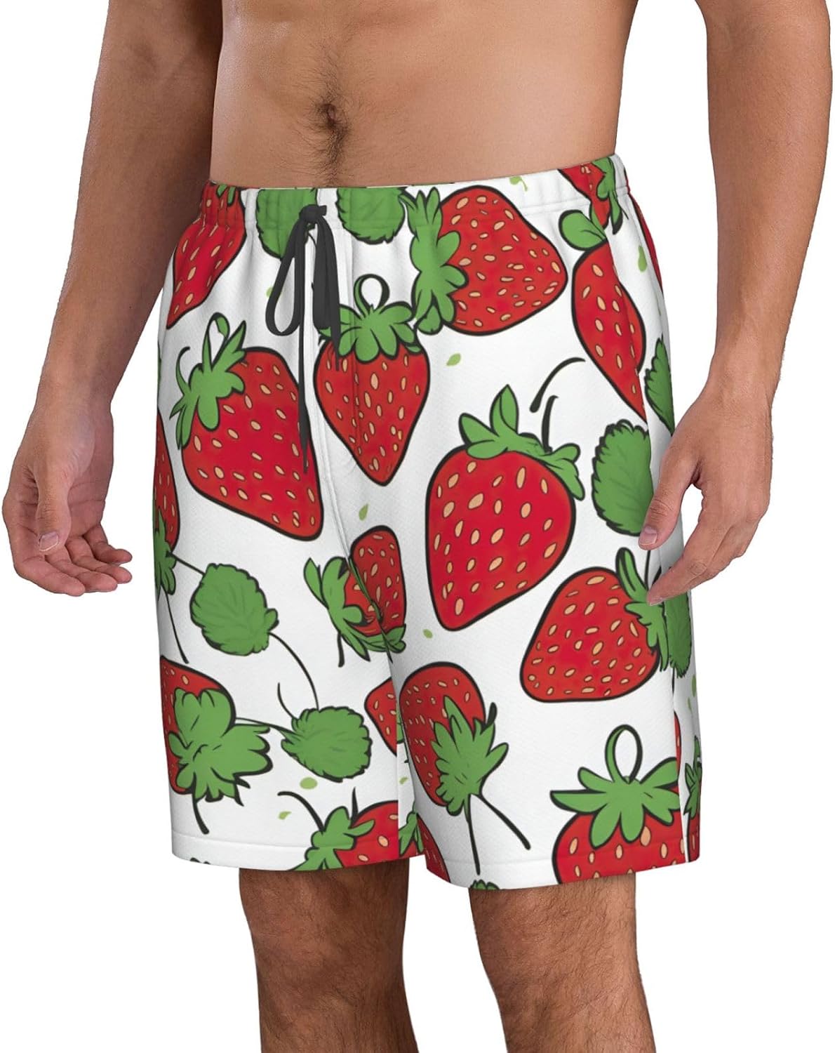Mens Strawberry Pattern Print Beach Shorts,Casual Summer Shorts for Men,Quick Dry Polyester