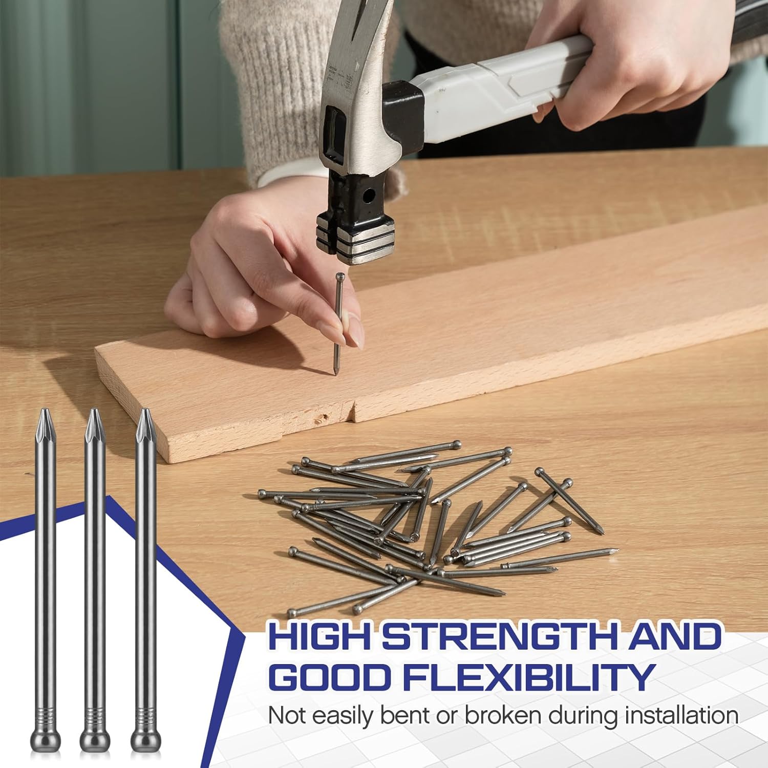 1000 Pcs 2 Inch Polished Finishing Nails with Store Box, Carbon Steel Nails, Hardware Bright Finish, 2 x 0.16 x 0.12'', for Trim Hanging Pictures Wall Wood Frame, Roofing, Plaster and Concrete DIY