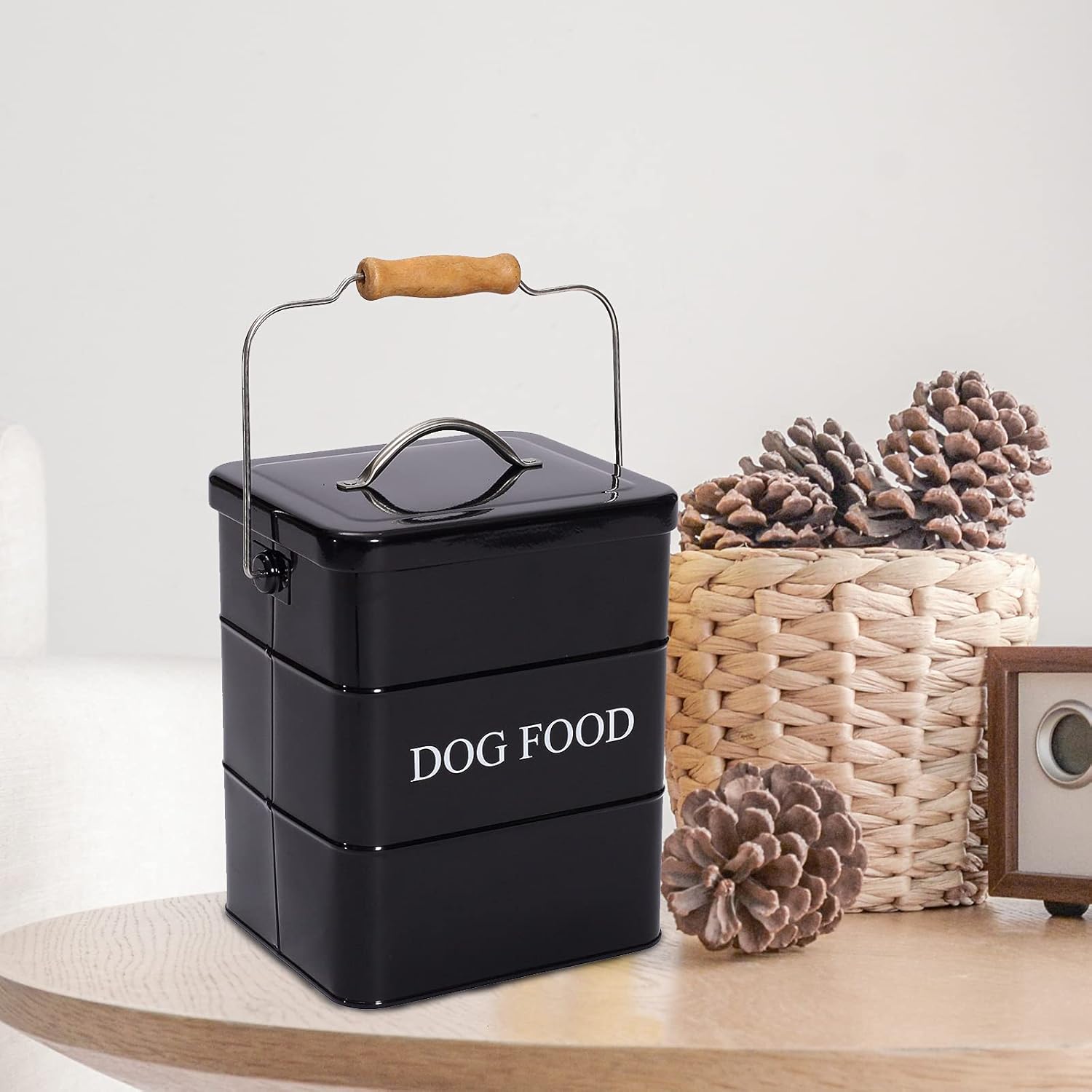 Pet Supplies : Geyecete Dog Treats tin and Dog Food Storage Tin with Lid & with Spoon for Dog Food Storage, Medium Pet Food Storage Can-Dog Food-Black : 