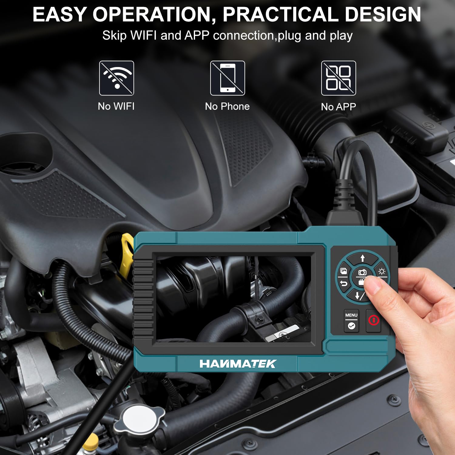 HANMATEK IE02 Endoscope in operation, showing controls
