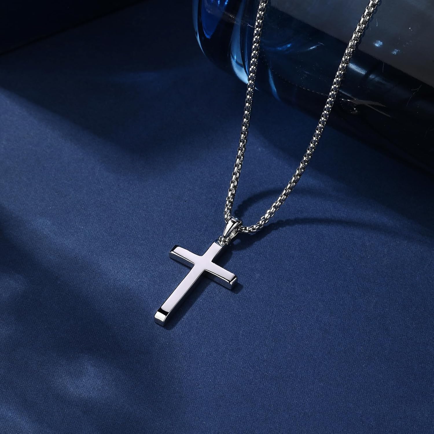 Small Dainty Cross Pendant Necklace 925 Sterling Silver for Women with 18", 20" Sturdy Chain 14K White Gold Plated