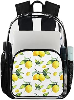 Mochila transparente de folhas de limão, mochila resistente à água, limões de aquarela, mochila transparente à prova d'água, mochila transparente de PVC com alça de ombro reforçada para escola, trabalho, viagens, Multicor
