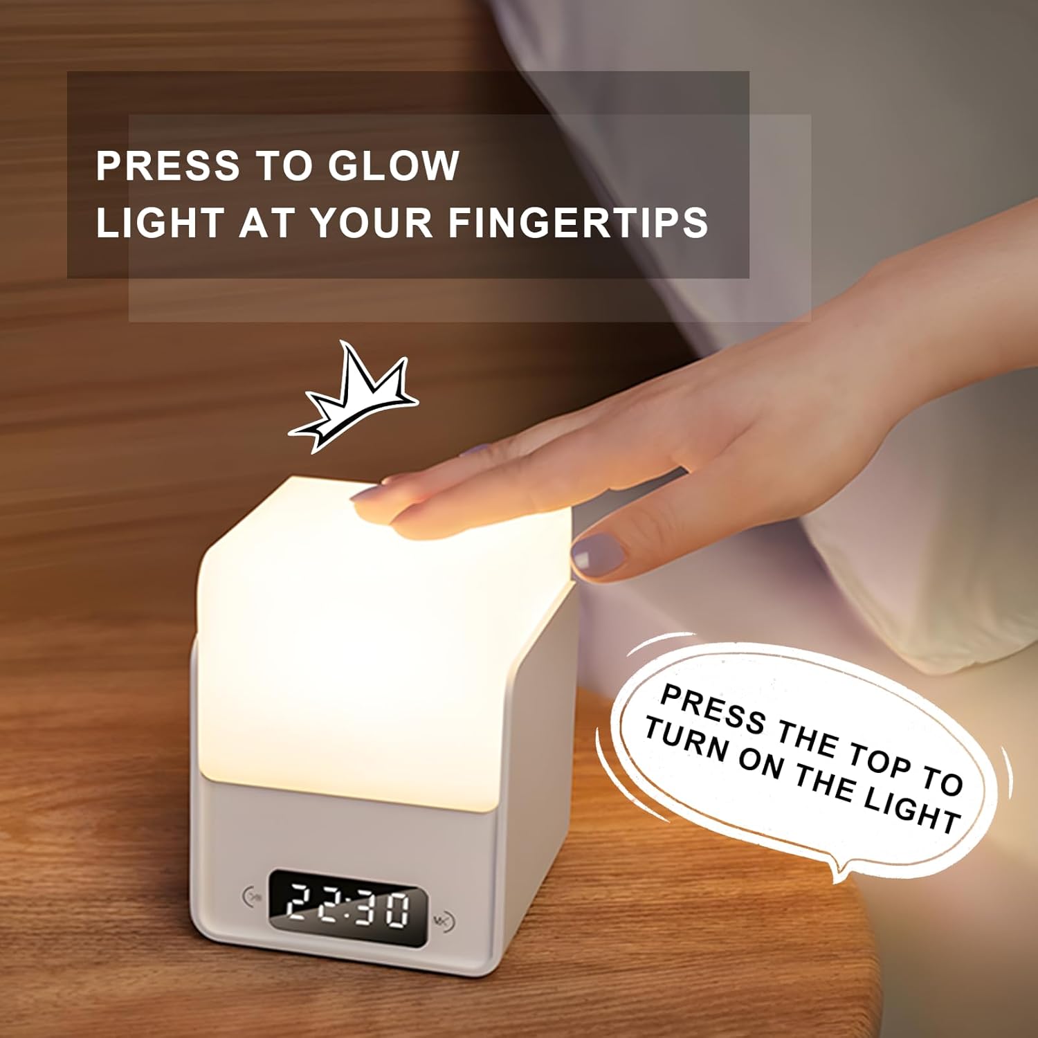 Night Light with Clock for Kids Dimmable LED Desk Lamp Beside Lamp for Bedroom Nightstand/Nursery/Living Room/Bathroom, Gifts for Kids Girls Boys (Purple, with Clock)