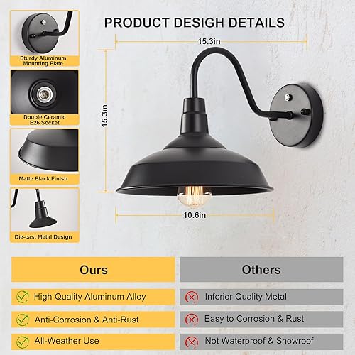 Miniatura 2 de NICOLONOR Luces de granero de cuello de cisne para exteriores con sensor de atardecer a amanecer, lámpara exterior de granja de 10.6 pulgadas,