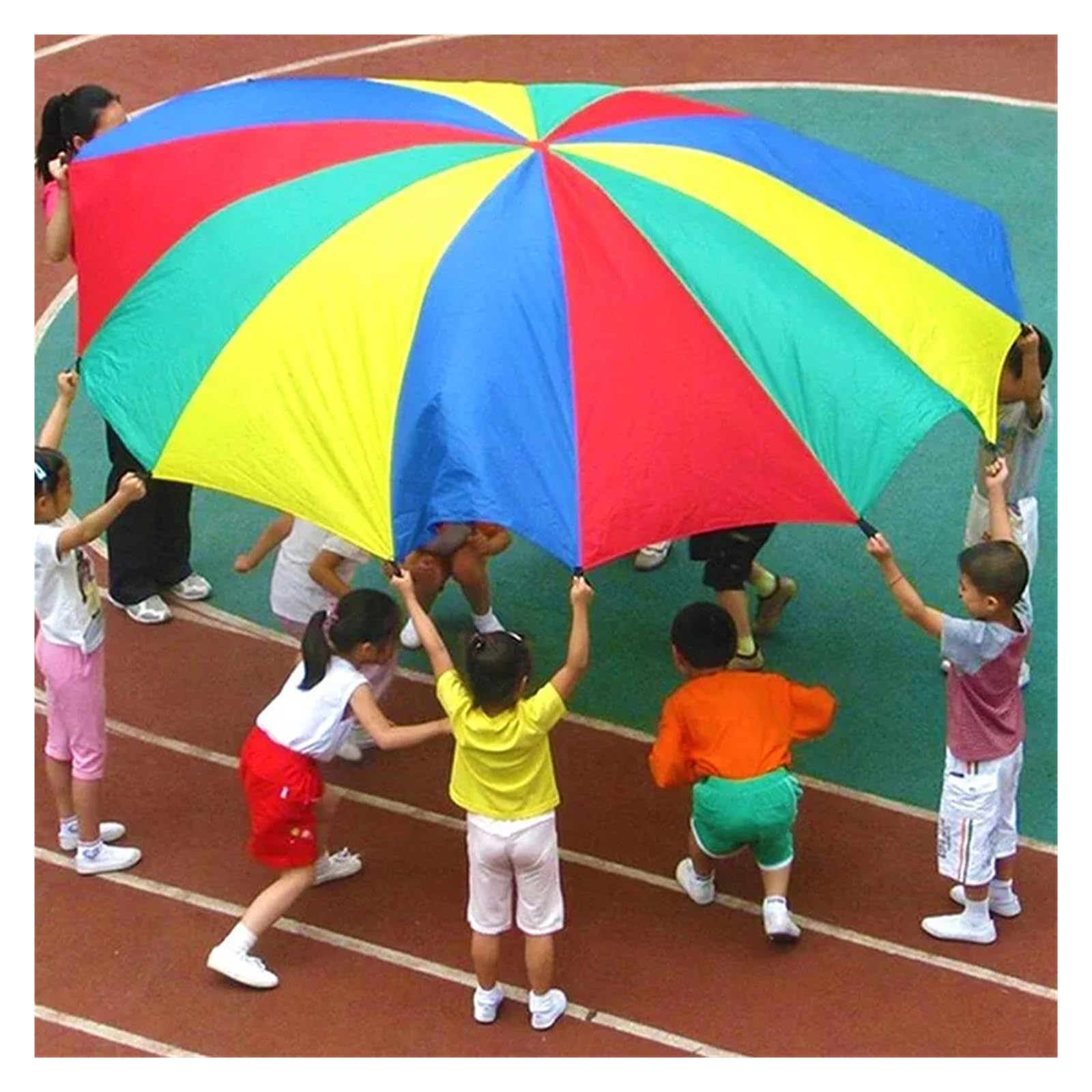 Bunt Fallschirm 2-6M Durchmesser Outdoor Camping Regenbogen Regenschirm Fallschirm Spielzeug Jump-Sack Interaktives Teamwork Spiel Spielzeug for Geschenk(6M(23-30 Person))