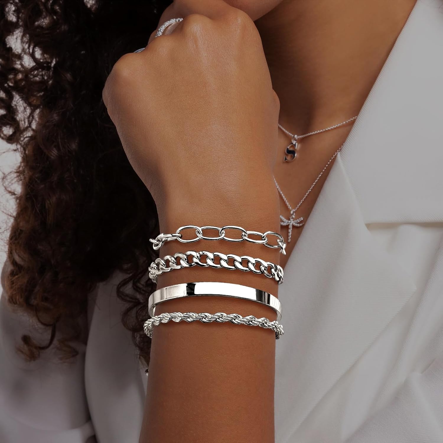 Gold Chunky Stack Bracelets for Women Non Tarnish, 14K Gold Plated Bracelets Set for Women Stackable, Waterproof Layered Trendy Dainty Cuff Cuban Link Chain Paperclip Bracelet Pack for Jewelry Gifts - Image 2