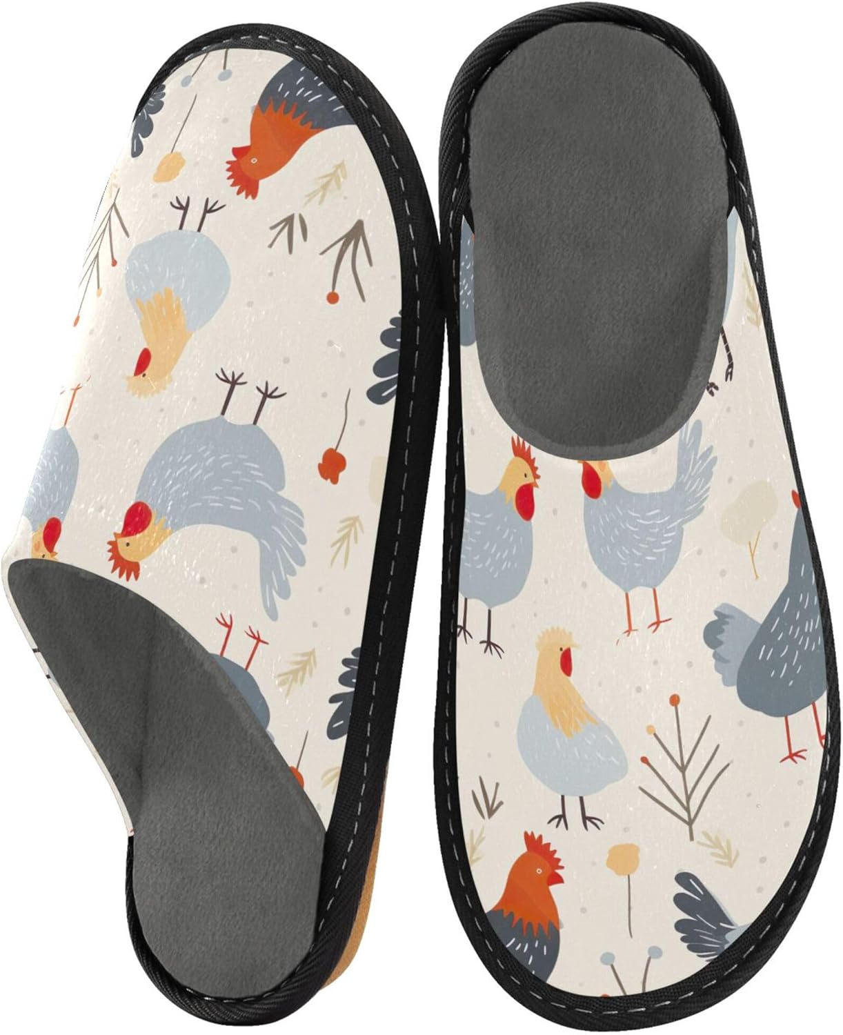 Rooster Hens House Slippers – Cozy Fuzzy Slippers for Guests, Washable & Disposable, Perfect for Shoeless Home, Spa & Hotel Use A111978