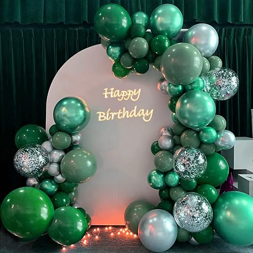 Miniatura 5 de FOTIOMRG 110 piezas de kit de arco de guirnalda de globos verde oscuro, globos de látex verde oscuro de 1812105 pulgadas de diferentes tamaños para