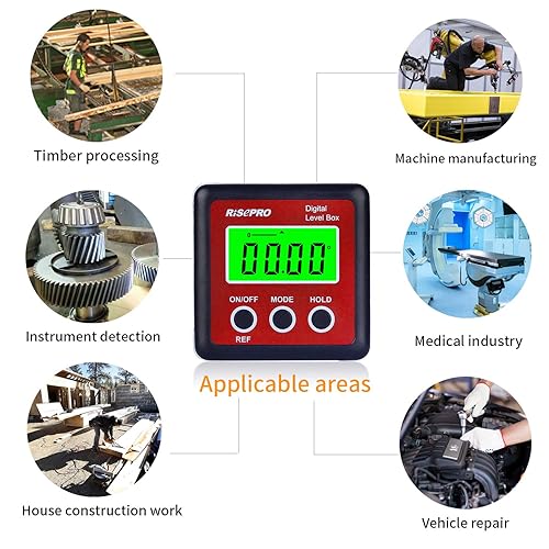 Miniatura 6 de Caja de nivel digital medidor de ángulo transportador inclinómetro caja biselada con base magnética y retroiluminación LCD grande, cálculo para