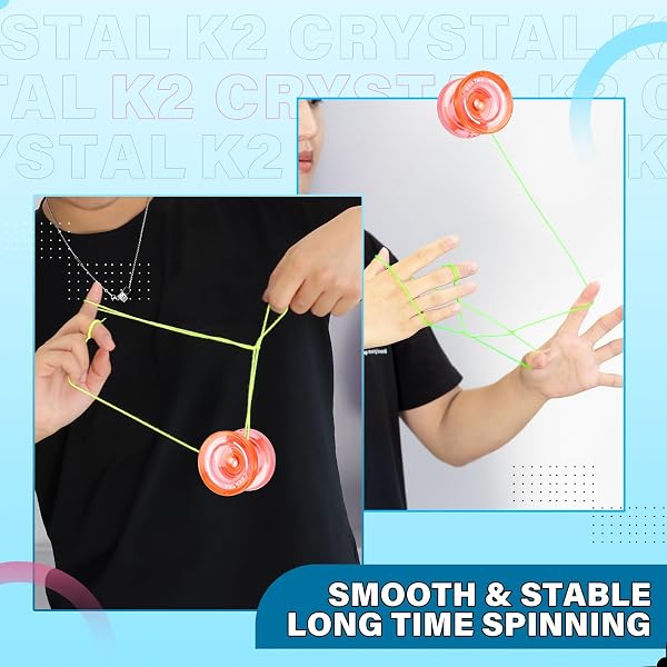 YOSTAR Yoyo K2 Crystal - Réactif pour enfants et débutants - Double usage - Trick professionnel pour tourner les doigts - 12 cordes - Jeu de roulements (orange) - 5