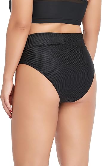 Womens Swimwear Ribbed Crossover High Cut V Waisted Cheeky Bikini Tankini Bottom
