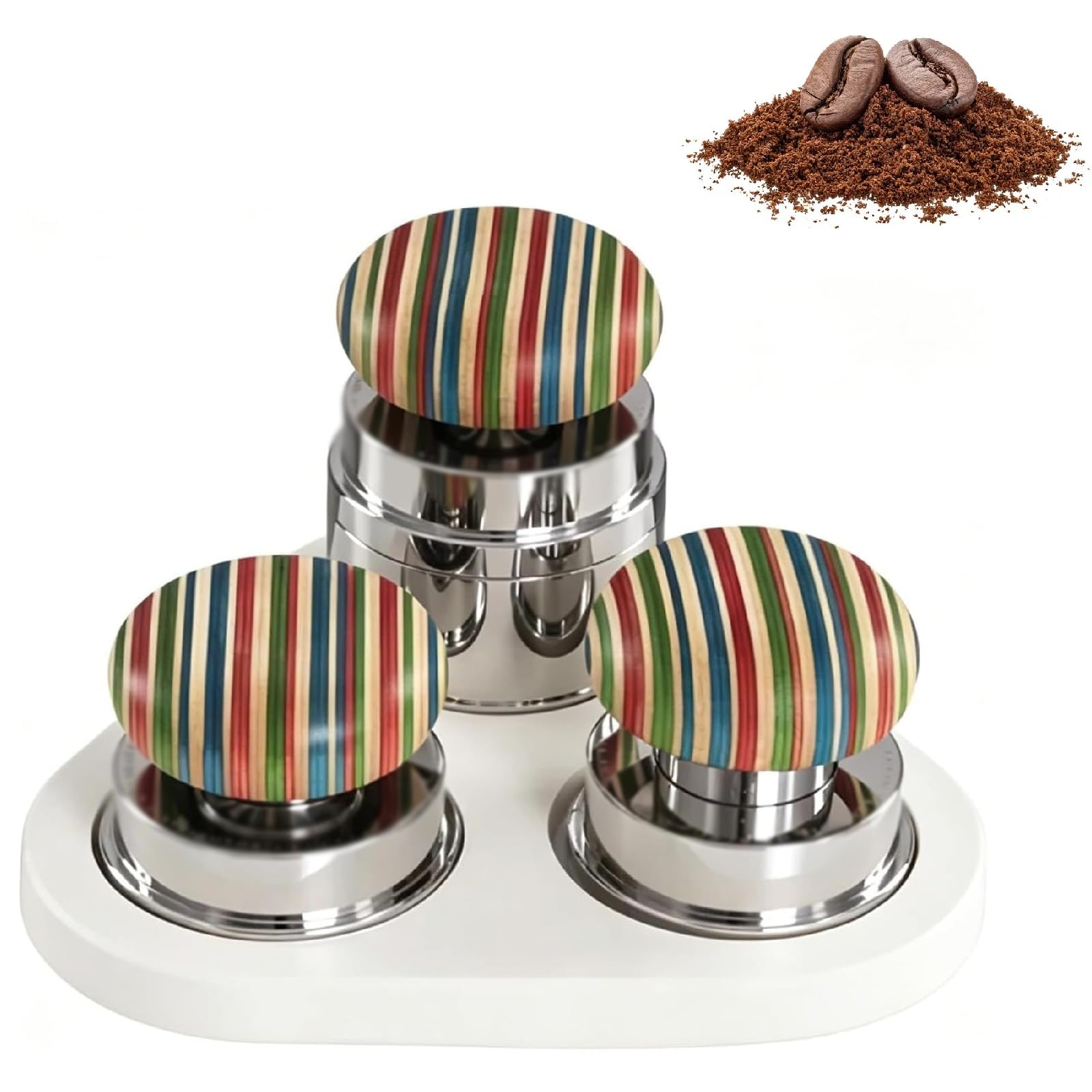 Zestaw tamperów do espresso, narzędzie do dystrybutora kawy, samopoziomujący dystrybutor, kalibrowany tamper sprężynowy z trójkątną matą silikonową do domowego parzenia kawy