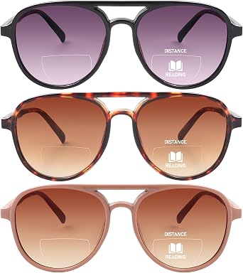 DXYXYO 3 Pack Bifocal Reading Sunglasses for Women Men, Retro Aviator Sun Readers