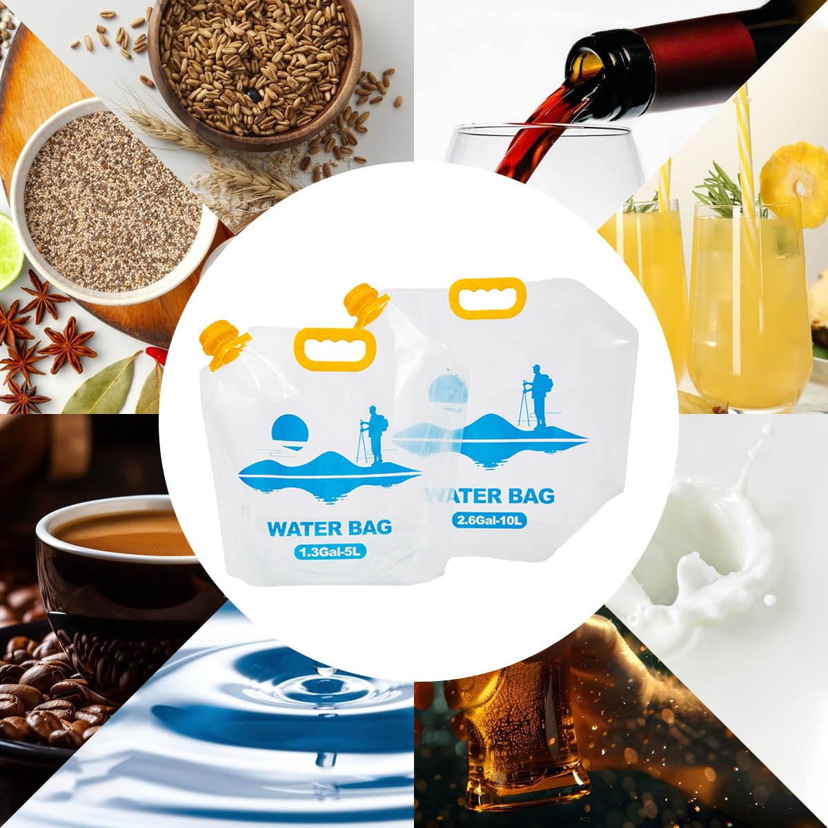 Bolsa plegable de agua de emergencia, cubo de almacenamiento de agua, plegable plano, sin BPA, de grado alimenticio, jarra de almacenamiento de plástico transparente para camping, senderismo,