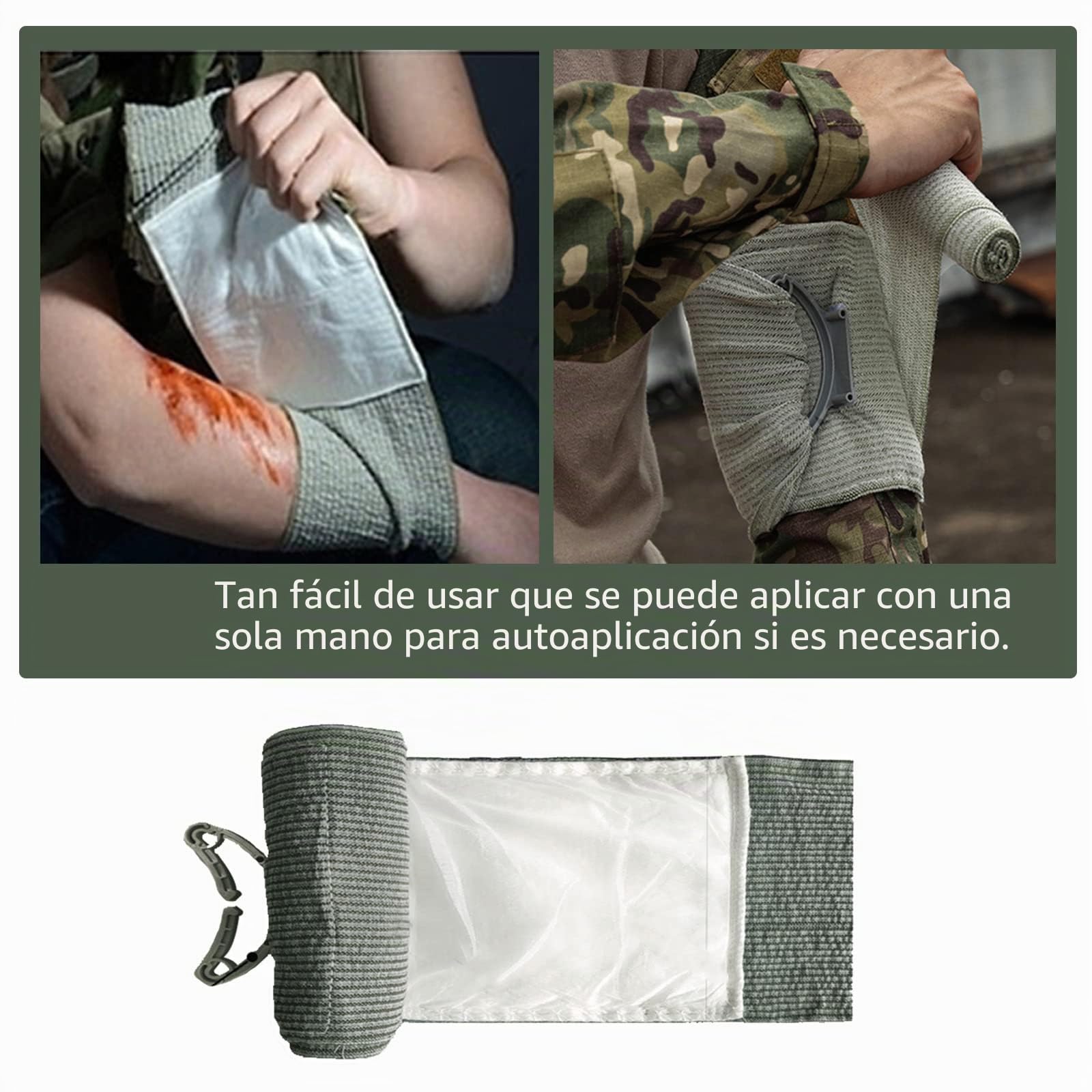 RHINO RESCUE 4" Vendaje israelí de presión para heridas, Estéril, 5 PCS | Cierre Estéril Médico, Vendas de Emergencia