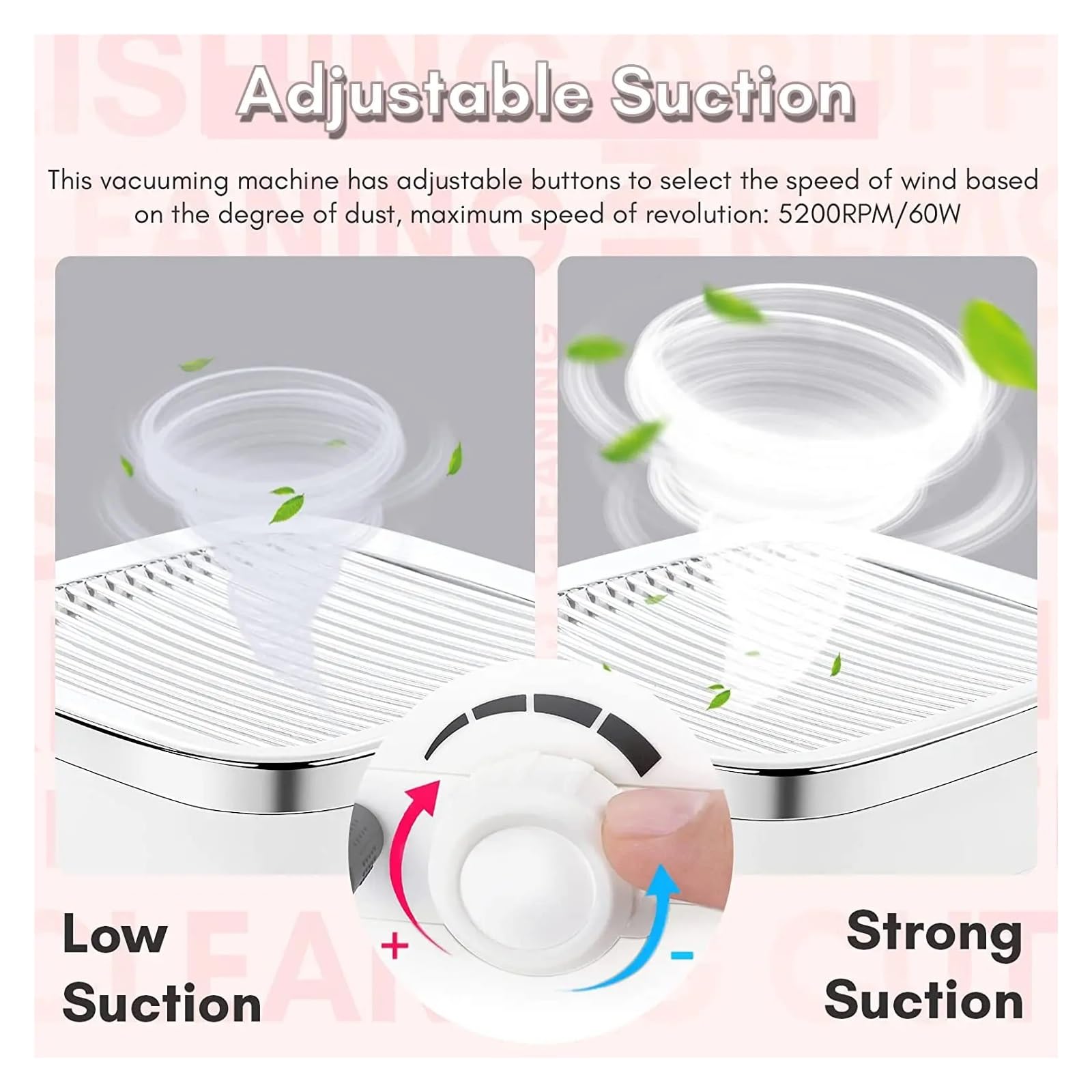 Colector de polvo de uñas, Máquina recolectora de polvo uñas 60W, aspiradora mejorada, ventilador extractor limpiador