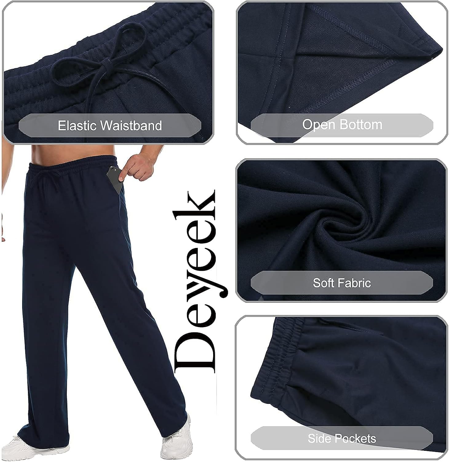 Deyeek Men's Lightweight Sweatpants Open Bottom Sweat Pants for Men Straight Leg Gym Sweatpants Lounge Pants with Pockets - Image 5