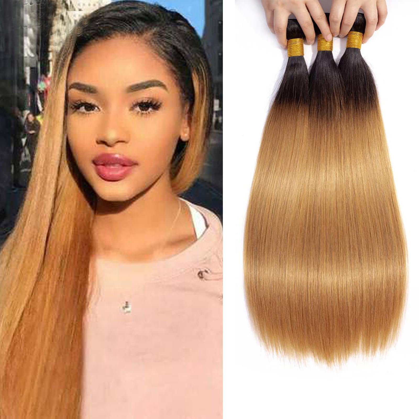 1B27 Bundle Ombre Straight Human Hair Bundles 14 16 18 zoll Two Tone Black and Honey Blonde Bundles Human Hair Ombre Blonde Bundle