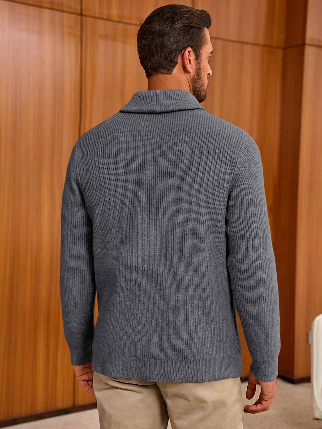 Runcati Mens Shawl Collar Cardigan Sweater Cable Knit Button Down Sweaters Long Sleeve Casual Winter Outwear - Image 3