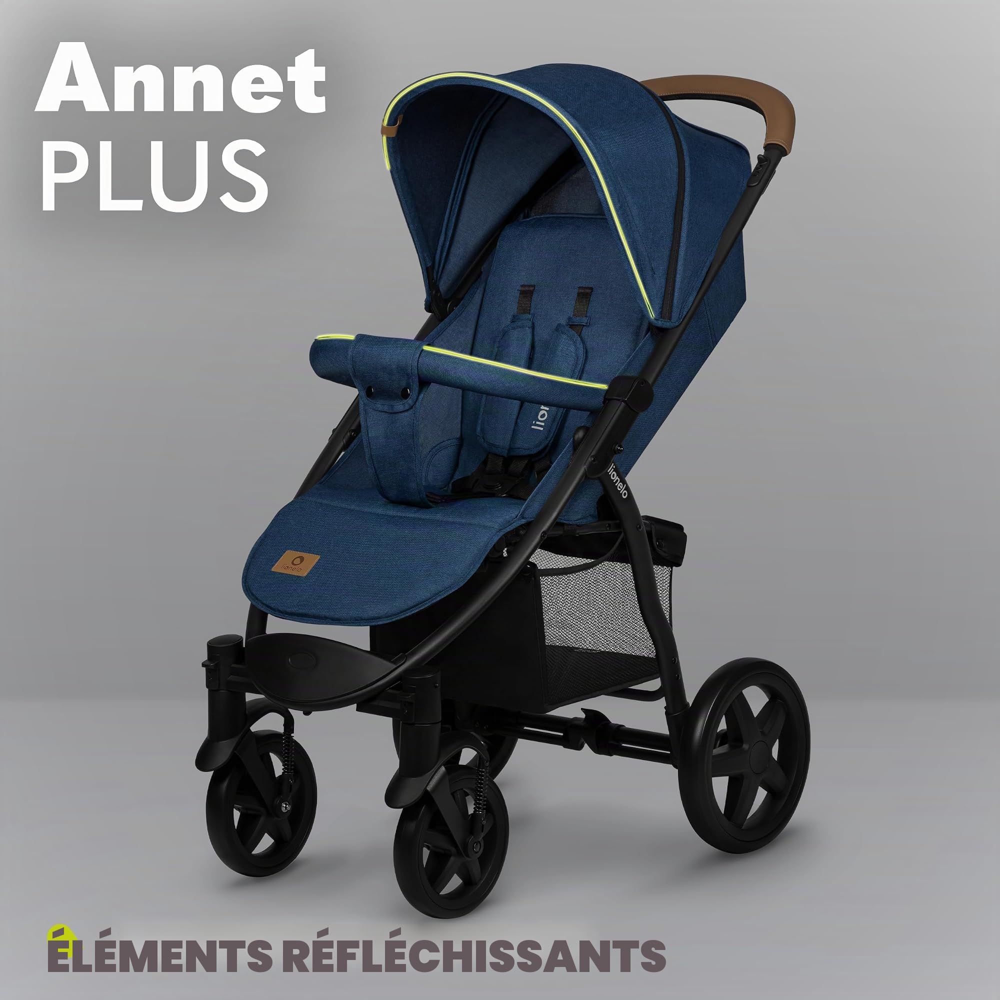 LIONELO Annet Plus Poussette de naissance jusqu'à 22 kg Poussette légère et pliable avec dossier inclinable en position couchée Roues en mousse EVA Moustiquaire Couverture Porte-gobelet Panier XXL