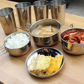 Steel Cookware Set - 8PCS Non-Stick Induction Pan Set | Stainless Steel Cookware Set, Steel Pots and Pans Set, Cookware Set with Touch Handles, Outdoor Kitchen Cookware for Traveling